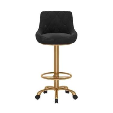Imagem de hezhuhe2258 Cadeira de bar, polia universal, banco de bar giratório, mesa de ilha, cadeira de jantar, banco alto para encosto doméstico sedentário (preto)