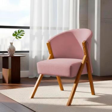 Imagem de Poltrona Para Sala Decorativa Cadeira Reforçada Para Recepção Sala De Espera Consultório Escritório Confortável You Bouclé Premium Rosê Braça Amadeirada
