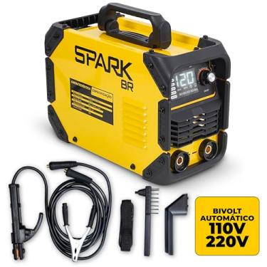 Imagem de Máquina Solda Inversora 120MMA Bivolt Painel Digital SparkBR Máscara Acessórios Portátil Alça Transporte Profissional 2,0 2,5 3,2 Eletrodos AMG-W01