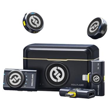 Imagem de Hollyland Lark M2 Microfone de Lapela sem Fio(2TX+3RX), Transmissão Sem Fio de 1000ft, Cancelamento de Ruído, 40 H Tempo de Trabalho, Compatível com Camera, iPhone, Android, PC ao Vivo-Preto