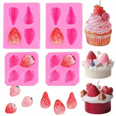 Imagem de KuuGuu 4 peças molde de morango morango silicone fondant molde 3D chocolate doce forma fruta molde de pastelaria feito à mão doces gelatina assadeira para cupcake DIY shortcake topo de bolo ferramenta