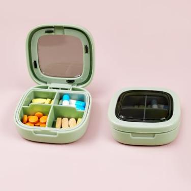 Imagem de Caixa organizadora de comprimidos portátil com 4 compartimentos, pequena para viagem, estojo compacto para tablet com armazenamento seguro (verde)