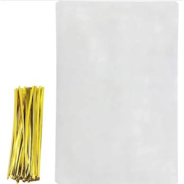 Imagem de Sacos de celofane 100 peças 15 x 23 cm transparente para presente com laços de plástico para lembrancinhas de festa, sacos de doces para presentear, embalagem de lanches, produtos