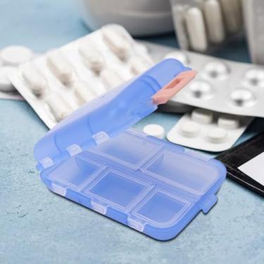 Imagem de Caixa de medicamentos de plástico à prova d'água com 10 compartimentos com fivela e recipiente portátil semanal azul