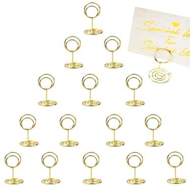 Imagem de 15 peças de porta-números de mesa dourados, porta-cartões de lugar, porta-fotos, porta-cartões de mesa pequenos, porta-fotos para centros de mesa, recepção de casamento, festa, aniversário