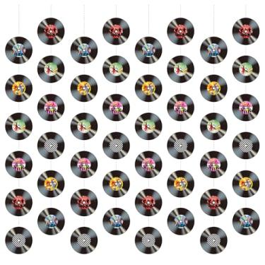 Imagem de 8 peças de decorações de disco de vinil, faixas pré-montadas para pendurar na parede dos anos 50/70/80 música retrô decoração de CD de festa dupla face, registros de impressão dupla face, decorações