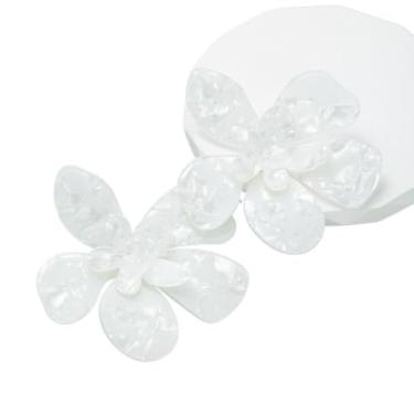 Imagem de Brincos de flor Crylic, ornamentos de orelha de noiva, acessórios de joias multicoloridas (branco)