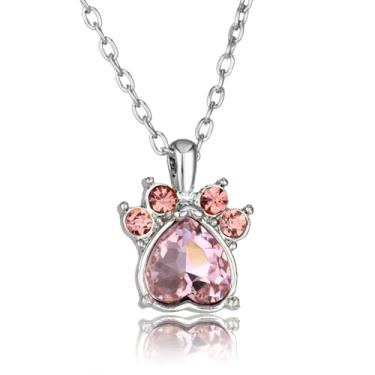 Imagem de Colar de pata de animal de estimação com pedra do mês de nascimento, joia fofa de gato, cachorro, presentes de aniversário para mulheres, One Size, Aço inoxidável, Sem Pedra Preciosa