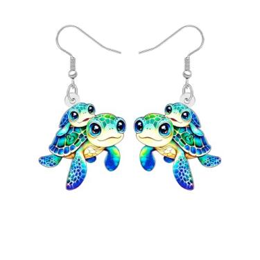 Imagem de Brincos fofos de tartaruga marinha pendurados anime tropical animais do oceano tropical joias de verão para mulheres amantes de praia presentes de férias pingentes, Medium, Acrílico, Sem pedra