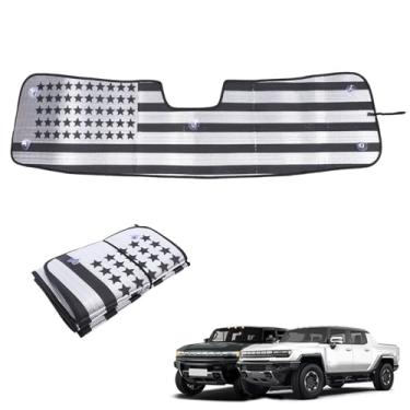 Imagem de Para-sol de carro para para-brisa compatível com acessórios Hummer EV 2022-2027, compatível com modelos de SUV/caminhonete, para-brisa frontal, viseira de vidro, protetor solar, isolamento térmico