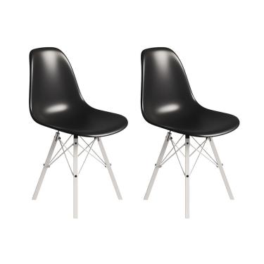 Imagem de Conjunto 2 Cadeiras Eames Tubo Ferro Branco Assento Preto