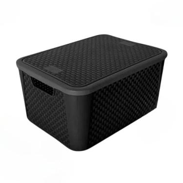 Imagem de Caixa Organizadora, Kit 4 Caixas Organizadoras Rattan 17 Litros Preta com Tampa Organizador Multiuso Roupas Brinquedos(2 CAIXAS)