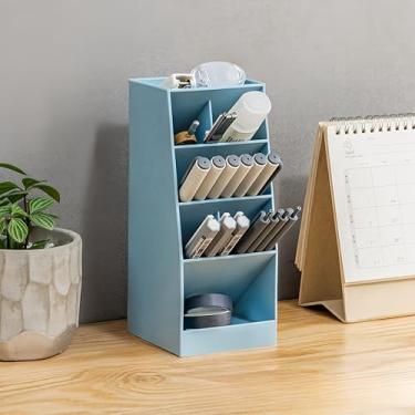 Imagem de 1 caixa quadrada de armazenamento de mesa com suporte de caneta de parede oblíqua – organizador de plástico transparente de grande capacidade para marcadores, lápis, grampeadores, borrachas e arquivos