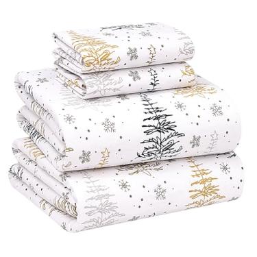 Imagem de Ruvanti - Conjunto de lençóis de flanela 100% algodão - Árvore de Natal - Queen