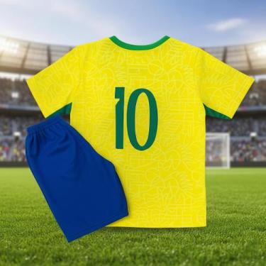 Imagem de Camiseta Infantil Com Shorts Look Torcedor Brasileiro Uniforme - JG Es