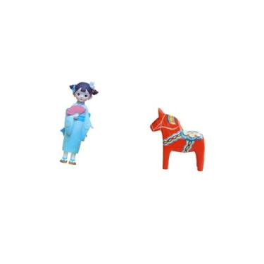 Imagem de Fenteer Estatueta de Gueixa Kabuki Asiática para Casa de Bonecas E Escultura Colecionável de Cavalo Sueco Dalecarlian para Decoração de Casa, Quarto, Estante,