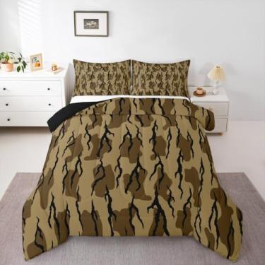 Imagem de Conjunto de edredom infantil de camuflagem, rústico, casa de fazenda, campo, caça, exército, marrom, verde, edredom para crianças, meninos, meninas, estilo militar, microfibra ultramacia e respirável