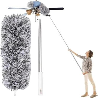 Imagem de Espanador de Teto Retrátil Profissional de Microfibra - Haste Inox Extensível Telescópica Até 2,80m Limpeza de Altura em Casa e Escritório