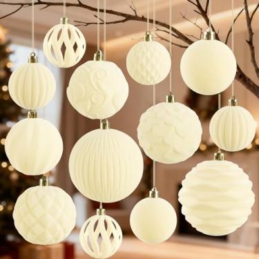 Imagem de Conjunto de 18 peças de enfeites de árvore de Natal de veludo, enfeites de bolas de Natal penduradas com flocagem branca, decorações decorativas inquebráveis para decoração de festa de Natal, Natal