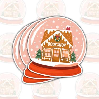 Imagem de 3 peças de adesivos de globo de neve de Natal, decalque de vinil de férias com cena de livraria, decoração aconchegante de inverno para laptops, diários, agendas e etiquetas de presente