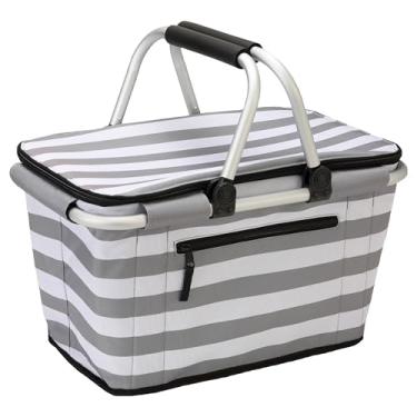 Imagem de SIYUAN Cesta de piquenique de 30 L com alças à prova de vazamento, grande, com isolamento térmico, supermercado, sacola para família, cinza, branco