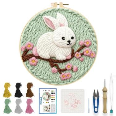 Imagem de ORIGACH Kit de agulhas de perfuração de bordado para adultos iniciantes kit de costura de coelho faça você mesmo para artesanato artístico e decoração de casa, projeto fácil de perfuração com agulha