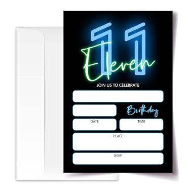 Imagem de ANYEMW Convites de aniversário de 11 anos Neon Glow 10 x 15 20 cartões com 20 envelopes para meninos e meninas Convites de festa de 11º aniversário. (192)