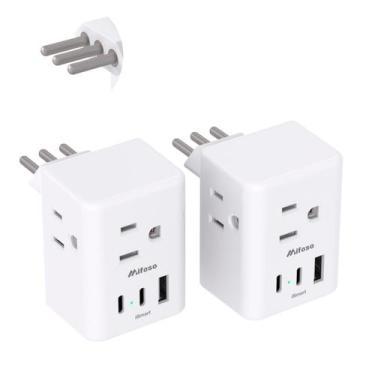Imagem de Adaptador de tomada de viagem Mifaso Italy Tipo L com 3 tomadas, 3 USB