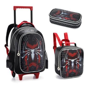 Imagem de Kit Mochila Infantil Homem Spider Aranha Rodinha Escolar - Denlex