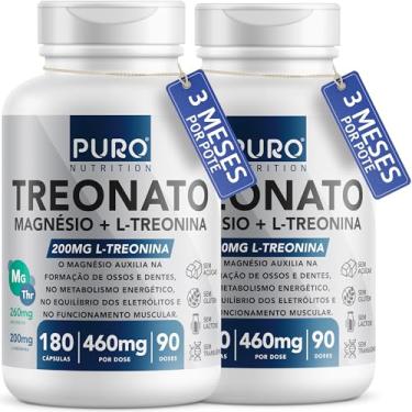 Imagem de Kit 2 Magnésio L-Treonato Puro Nutrition + Quelato, Alto Teor de Magnésio por Porção, 180 Cápsulas por Pote