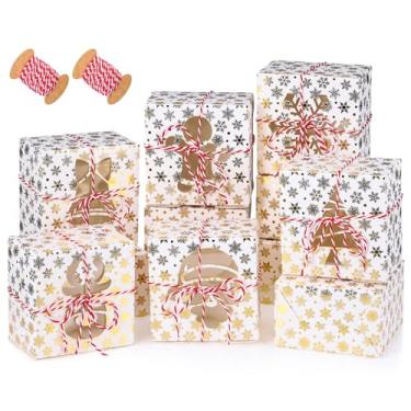 Imagem de Tenare 30 caixas de biscoito de Natal com janela transparente, caixa de confeitaria, embalagem de pastelaria, caixa de presente kraft com corda para dar de presente de comida, 10 x 10 x 6 cm (branco)