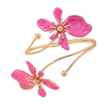 Imagem de KZL Pulseira de flor para o braço feminino boho havaiano plumeria rubra braçadeira de braço ajustável floral ouro braçadeira braçadeira braçadeira minimalista pulseira de bobina férias verão praia