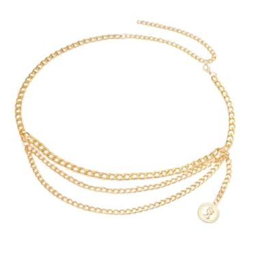 Imagem de Corrente de cintura dourada para mulheres, cinto de metal multicamadas vintage, corrente de barriga, corpo de concha, moda, ajustável, para verão, praia, joias, vestidos, joias corporais, Large