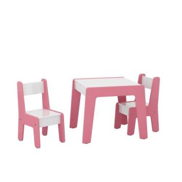 Imagem de Conjunto de Mesa Infantil com 2 cadeiras Diana Branco/Rosa - Ofertamo