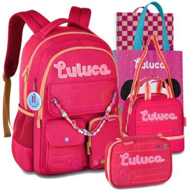 Imagem de Kit Mochila Lancheira Estojo Luluca Escolar Resistente Reforçada, Liso