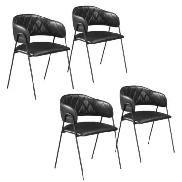 Imagem de Conjunto 4 Cadeiras Veneza No Couro Preto E Metal Preto