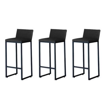 Imagem de Kit 3 Banquetas Alta Dani Reforçada Decorativa Balcão Bancada Cozinha Bar Base Preta Courino