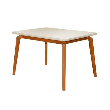 Imagem de Mesa Jantar Jade Retangular 120x90cm Tampo Chanfrado Off White Base Madeira Maciça Mel
