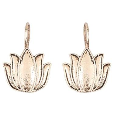 Imagem de Brincos femininos de designer inspirados em lótus boêmio da Touchstone tradicional cigana indiana joia afegã tribal em tom de prata oxidado.