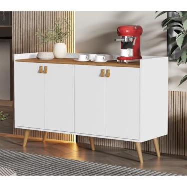 Imagem de Aparador Buffet Com 4 Portas Para Cantinho Do Cafe Decoracao De Sala Cozinha E Hall De Entrada (Branco/Freijó)