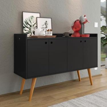 Imagem de Aparador Com Quatro Portas Para Cantinho Do Cafe Sala De Estar Armario Decorativo E Bar De Cozinha (PRETO)