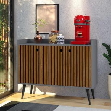 Imagem de Aparador Com Quatro Portas Para Cantinho Do Cafe Sala De Estar Armario Decorativo E Bar De Cozinha (Wood Cinza/Ripado)