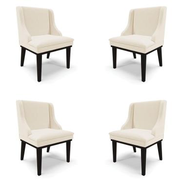 Imagem de Kit 4 Cadeiras Decorativas Sala De Jantar Base Fixa De Madeira Firenze Linho Bege/preto G19