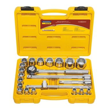 Imagem de Jogo De Soquetes Estriados Master Aço Cromo Acabamento Cromado Maleta 22 Peças - Tramontina 43600022