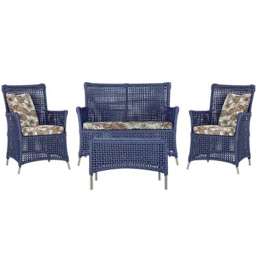 Imagem de Jogo Sofá E 2 Poltronas E Mesa Igapó Fendi E6 Trama Original Azul