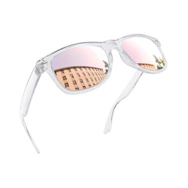 Imagem de Óculos de Sol Masculinos Femininos Polarizados Quadrado Óculos de Sol Esportivos para Dirigir UV Proteção (Moldura rosa transparente/Lente rosa espelhada)