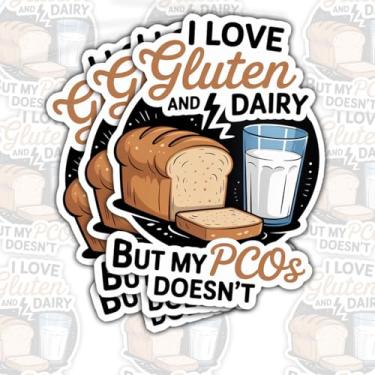 Imagem de Adesivo I Love Gluten and Dairy But My PCOS Doesn't (3 peças) Adesivo de vinil engraçado de conscientização da SOP à prova d'água para laptop, garrafa de água, carro - presente para mulheres com SOP
