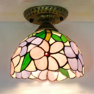 Imagem de Luminária de teto contemporânea LED estilo retrô americano para corredor, sala de estar, restaurante, quarto, casa de campo, hotel, café, bar, decoração com vidro colorido (Estilo 7)