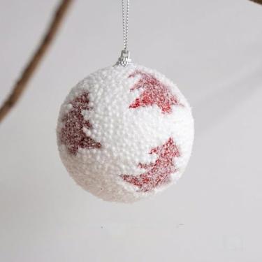 Imagem de Enfeite listrado de bola de neve de árvore de Natal, decoração de bola de espuma leve pintada à mão para árvore de férias e decoração de casa, bola suspensa festiva branca de 8 cm