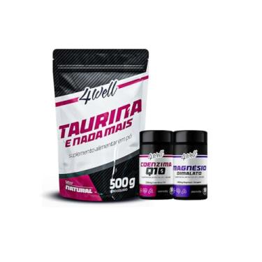 Imagem de 4well, Kit Energia & Foco Taurina 500g + Coenzima Q10 + Magnésio Dimalato